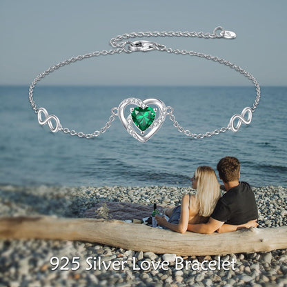 925 Sterling Silber Smaragd Herz Armband für Damen - Unendlichkeitszeichen Schmuck