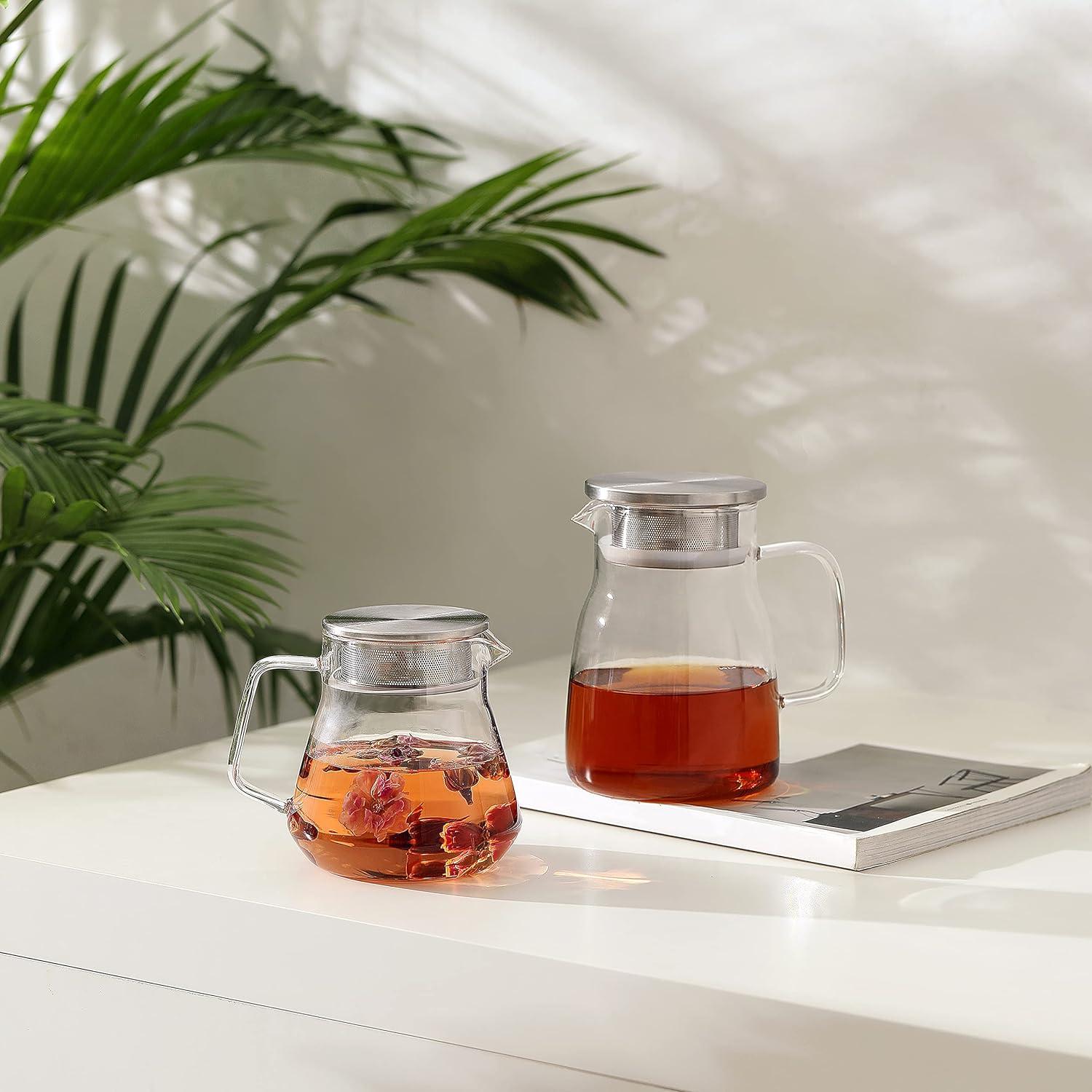 Glas Teekanne mit Edelstahl-Filterdeckel, 600ml