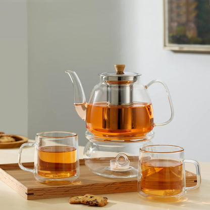 Glas-Teekanne mit Infuser, Klarglas-Teekessel und abnehmbarem
