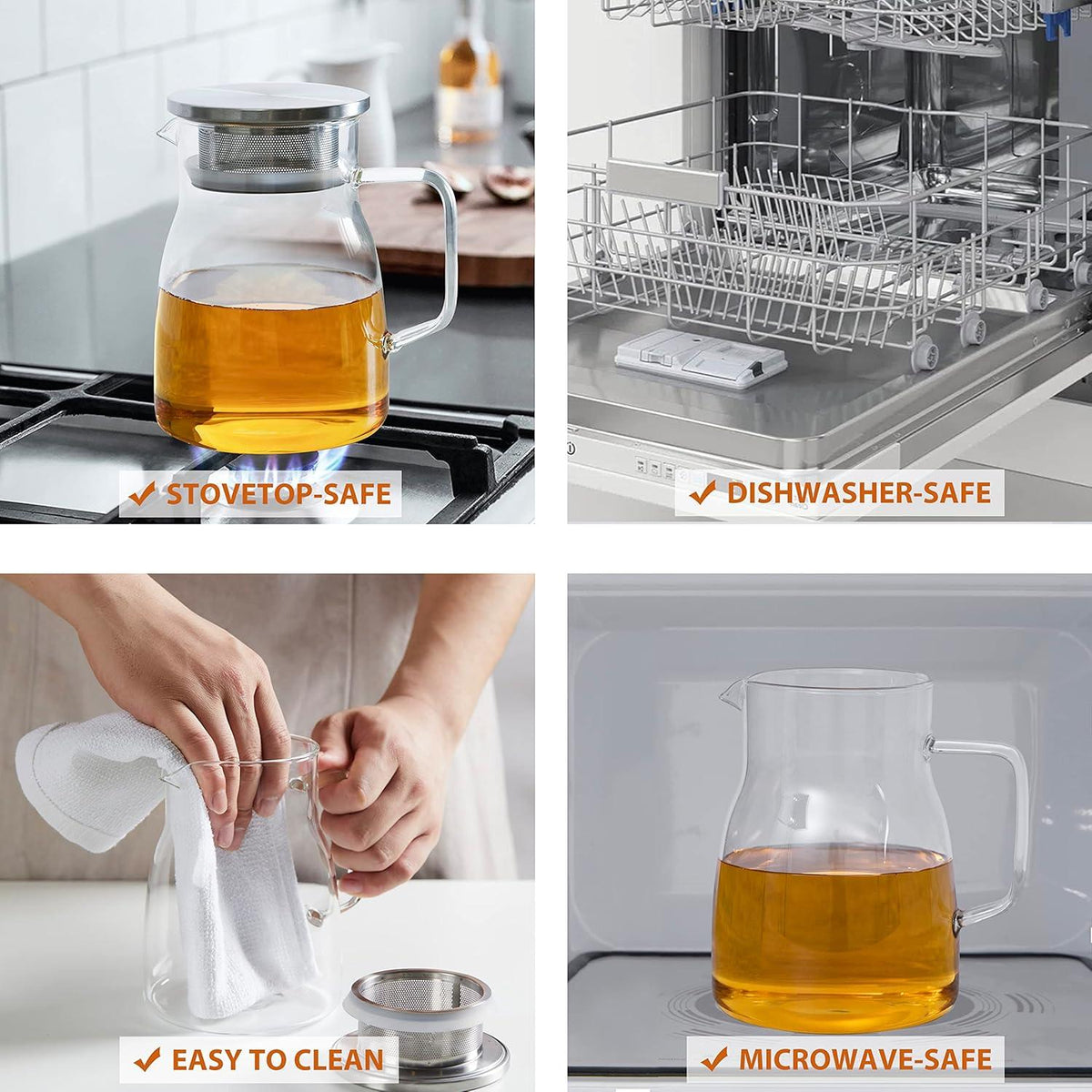 Glas-Teekanne 800ml Edelstahlsieb Herdsicher Blütentee-Losblatttee