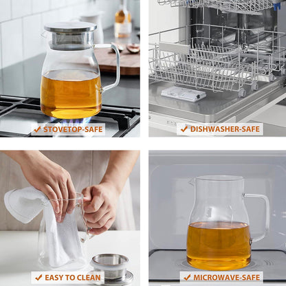 Glas-Teekanne 800ml Edelstahlsieb Herdsicher Blütentee-Losblatttee