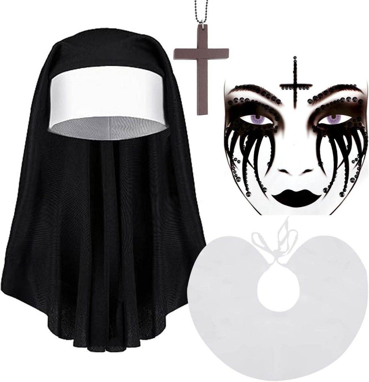 Nonne Kostüm Damen mit Nonnenhaube & Kreuz Kette