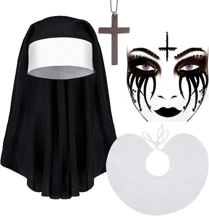 Nonne Kostüm Damen mit Nonnenhaube & Kreuz Kette
