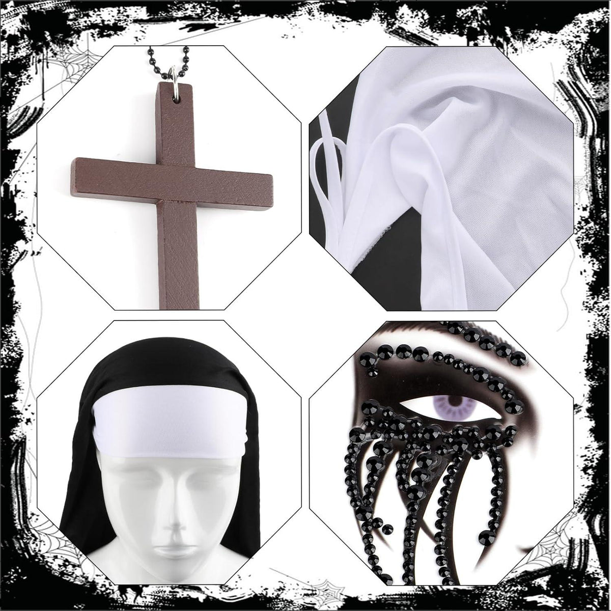 Nonne Kostüm Damen mit Nonnenhaube & Kreuz Kette