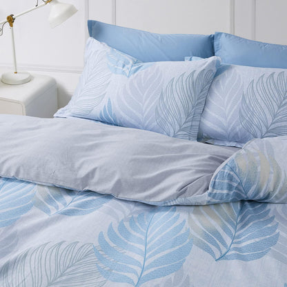 Bettwäsche-Set 200x200 cm Baumwolle Blau Blätter Optik