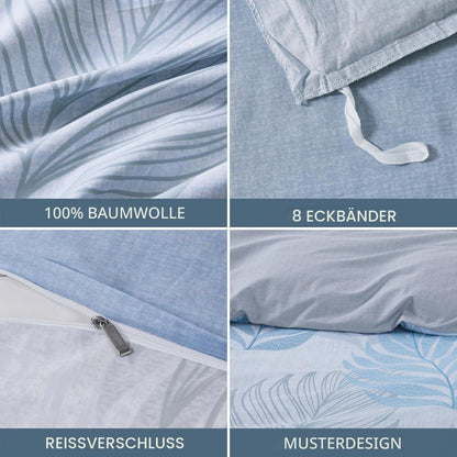 Bettwäsche-Set 200x200 cm Baumwolle Blau Blätter Optik