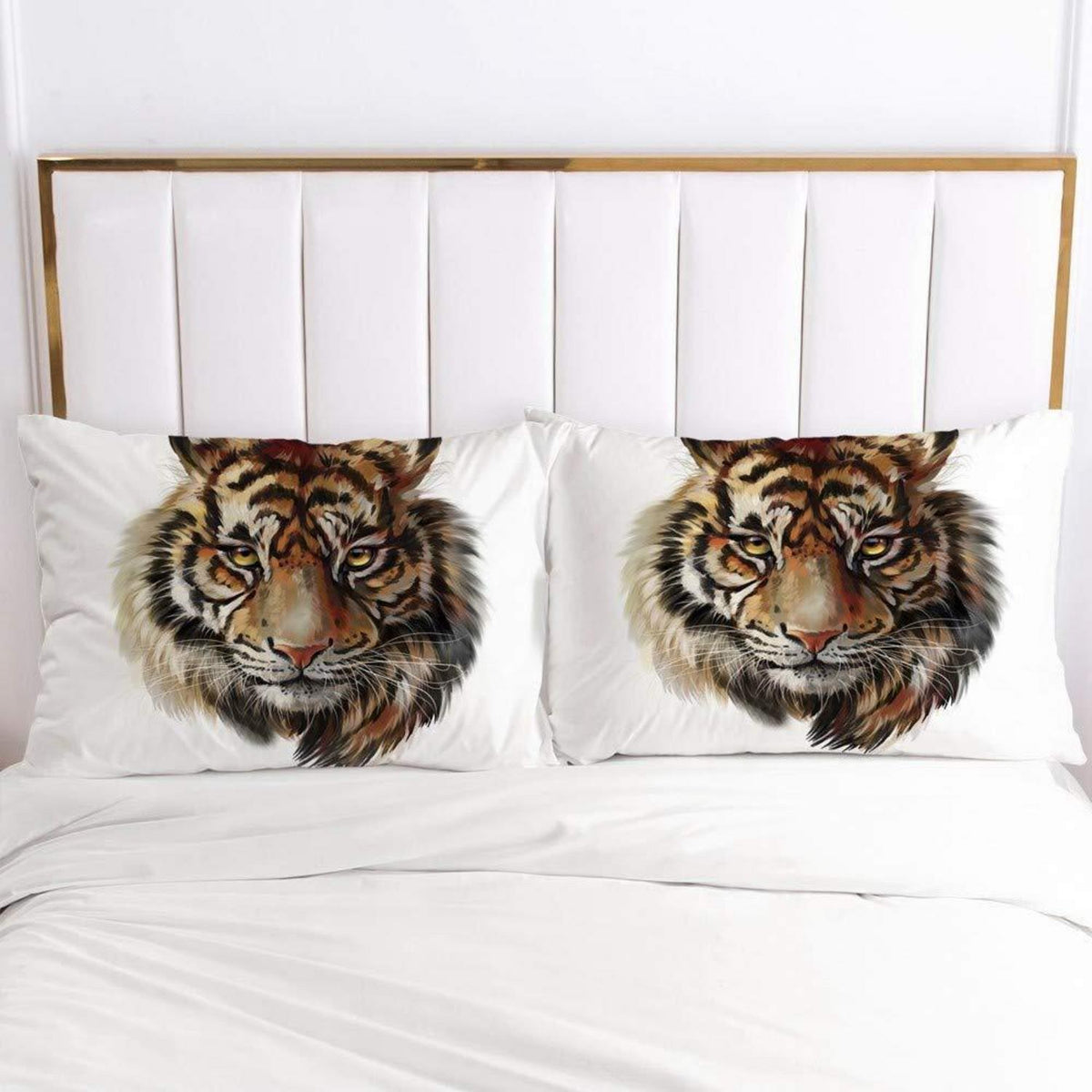 Tiger Bettwäsche 135x200 - 4teilig, Braun Weiß, 3D Mikrofaser
