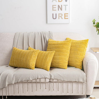 Cord Zierkissenbezug gestreift 40x40 cm Senfgelb 2er Set