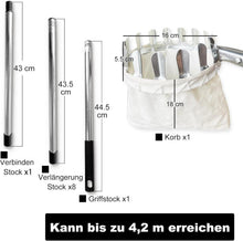 Obstpflücker 4,2m Teleskopstiel Edelstahl Baumwollbeutel
