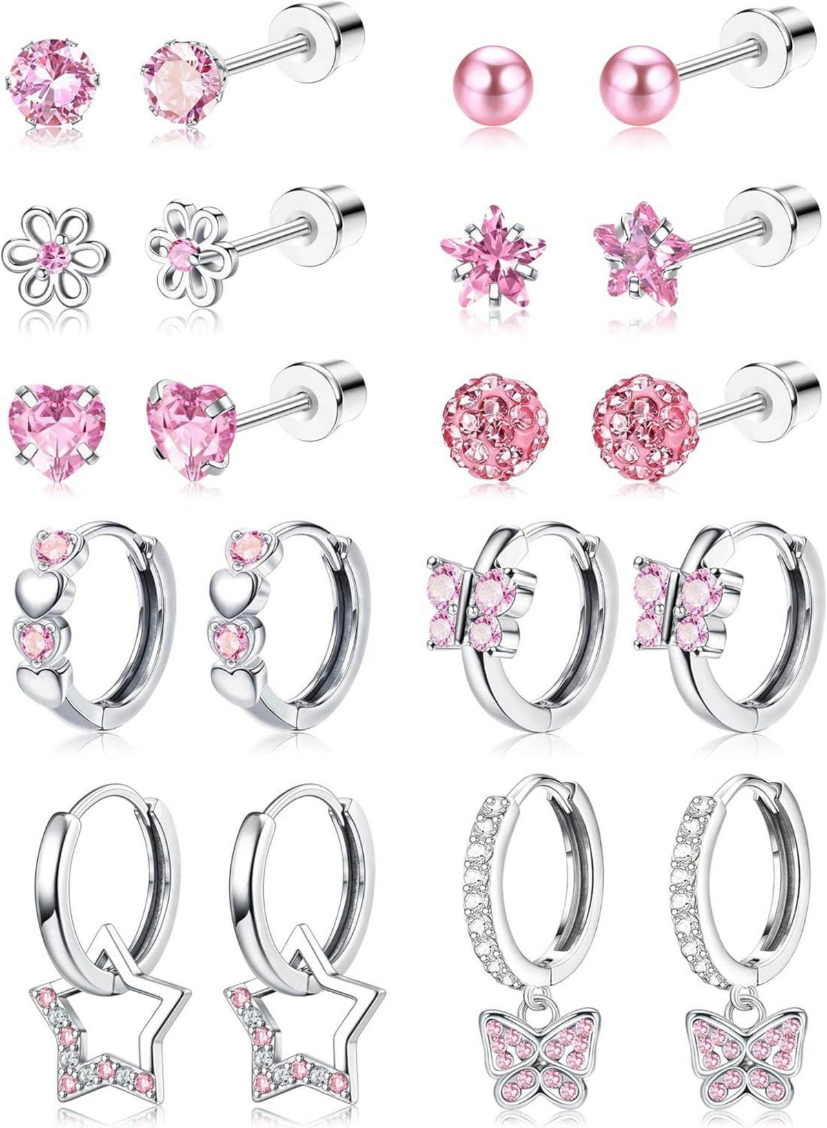 10 Paar Mädchen Ohrringe Set Chirurgenstahl Zirkonia Hypoallergen