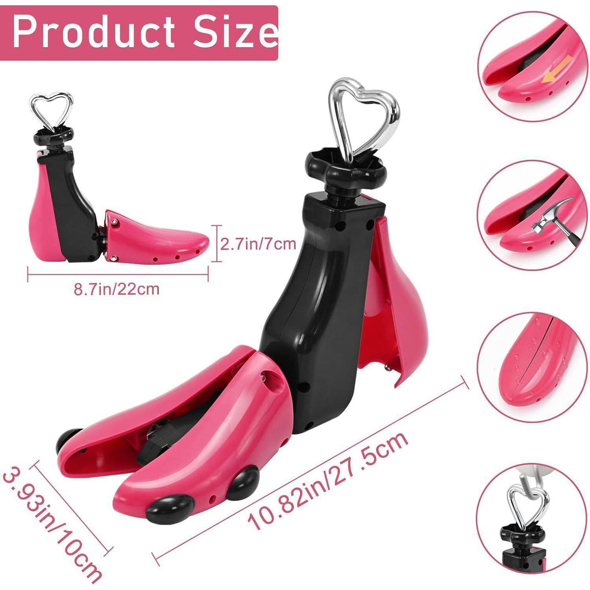Schuhspanner verstellbar für Damen und Herren, 2er-Pack Rot Rosa