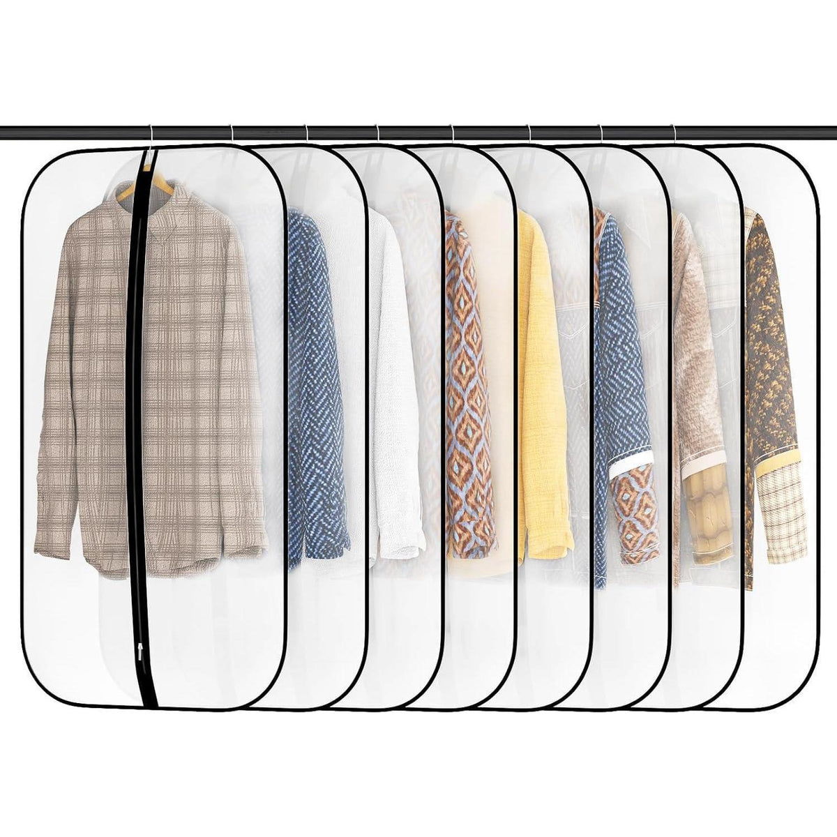 Kleidersäcke 8er Set 60x120cm Transparent mit Reißverschluss Schwarz