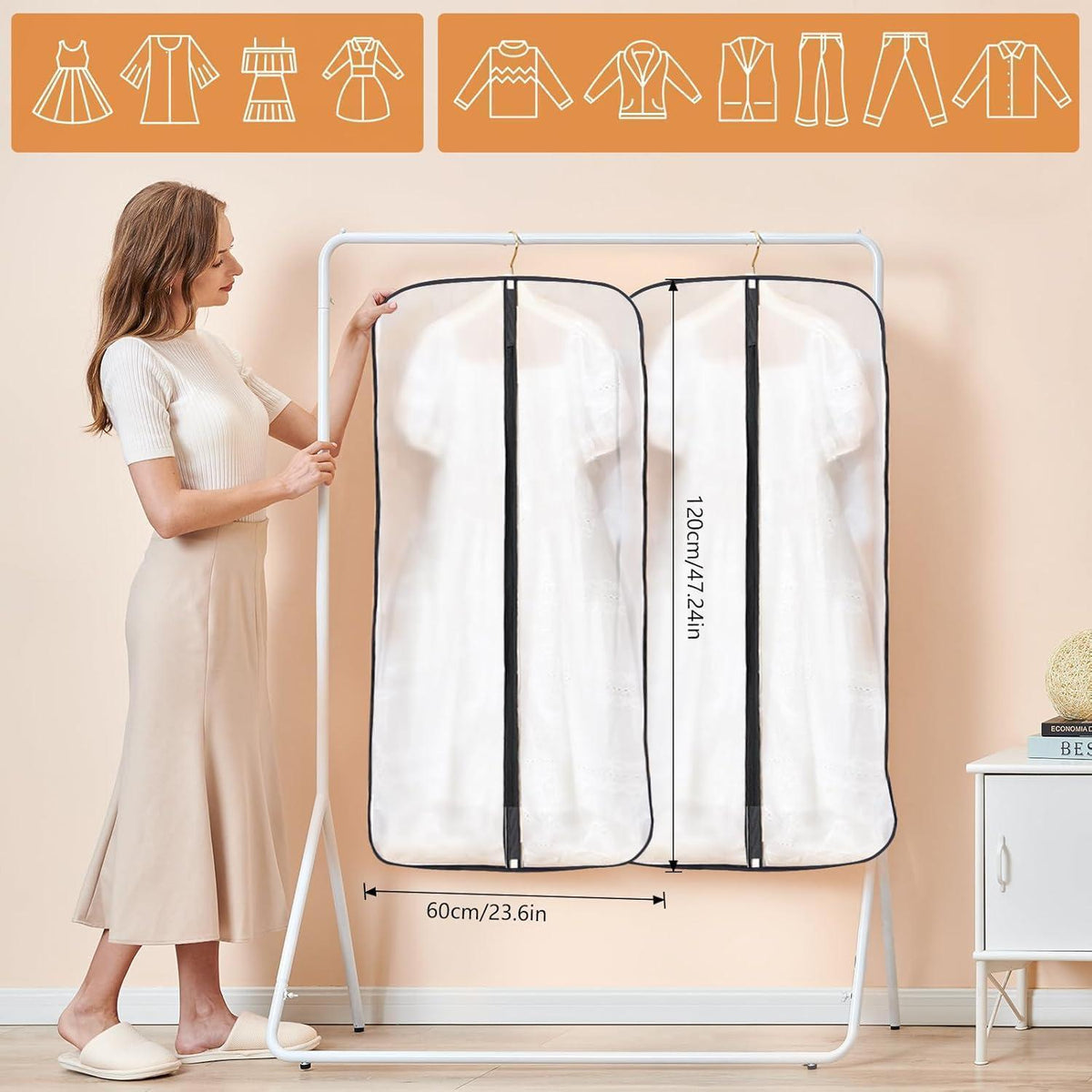 Kleidersäcke 8er Set 60x120cm Transparent mit Reißverschluss Schwarz