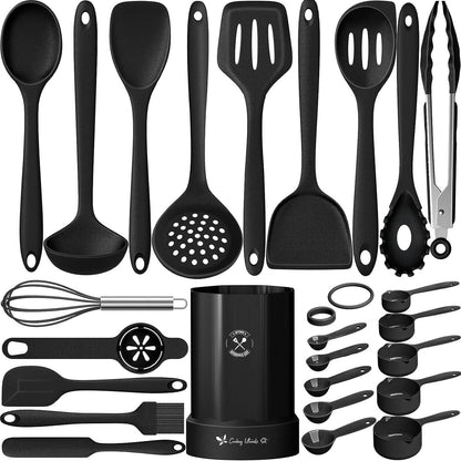 Silikon Küchenhelfer Set 25-teilig Hitzebeständig mit Utensilienhalter