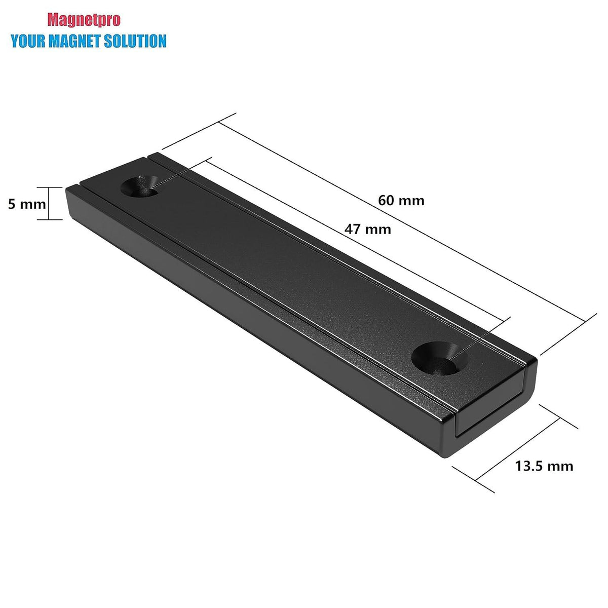 Rechteckmagnete 30 KG 60 x 13,5 x 5 mm Schwarze Epoxidbeschichtung