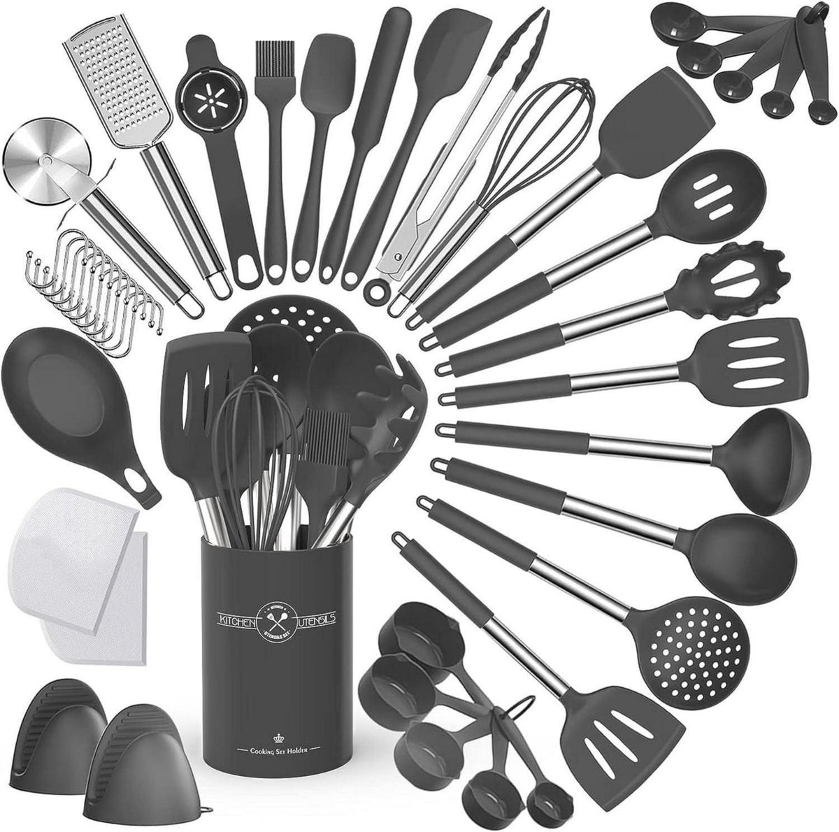 34-teiliges Silikon Küchenhelfer Set mit Utensilienhalter