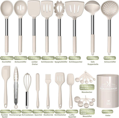 Küchenhelfer-Set 26-teilig Silikon Kochutensilien Antihaft Khaki