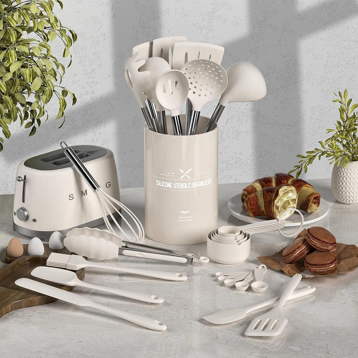 Silikon Küchenhelfer Set 34-teilig Utensilienhalter Antihaft