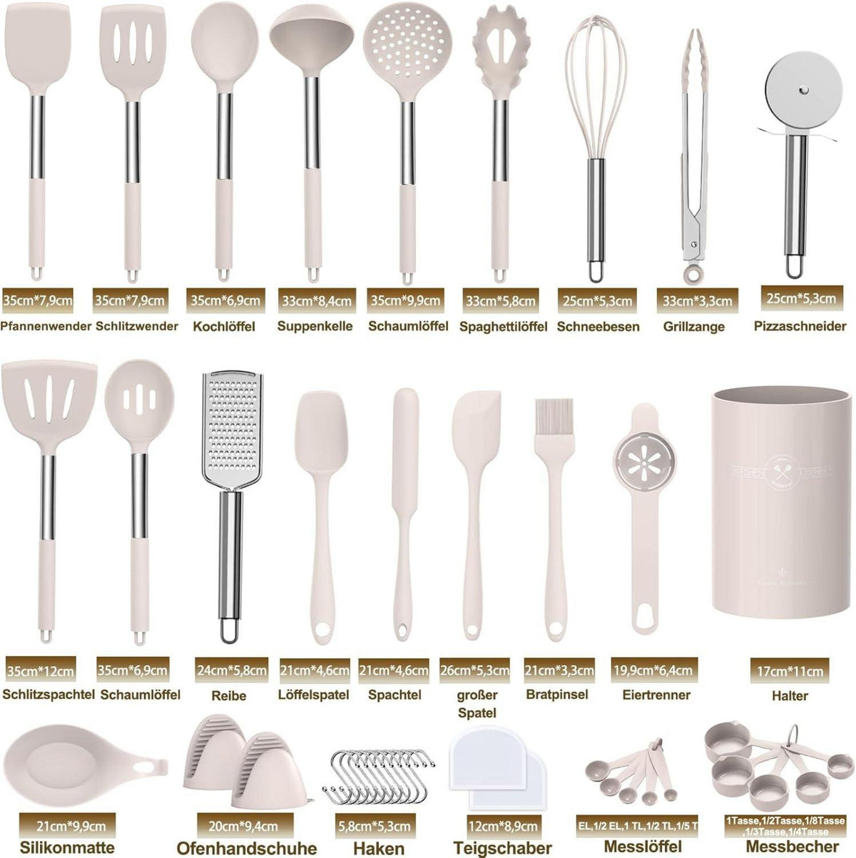 Silikon Küchenhelfer Set Utensilienhalter Antihaft Edelstahlgriff