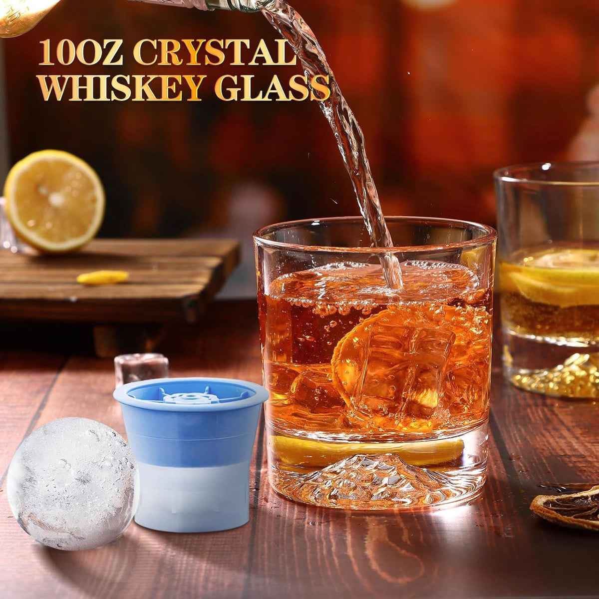 Whiskey Gläser Kristall 300ml Bleifrei mit Eiskugelformen