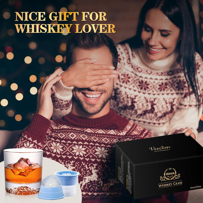 Whiskey Gläser Kristall 300ml mit 2 Eiskugelformen Set 4