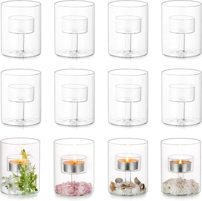 Teelichthalter Glas Zylinder Kerzenhalter Set Weihnachten Tischdeko