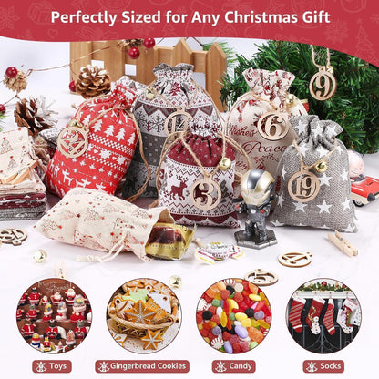24-teiliger DIY Adventskalender Stoffsäcke - Weihnachtsdeko
