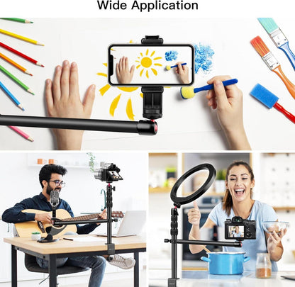Kamera Tischhalterung Flexibler Arm 37cm-105cm Stativ LED-Licht Smartphone