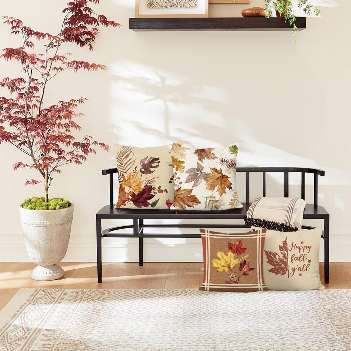 Herbst Kissenbezüge 4er Set Ahornblätter 45x45 cm