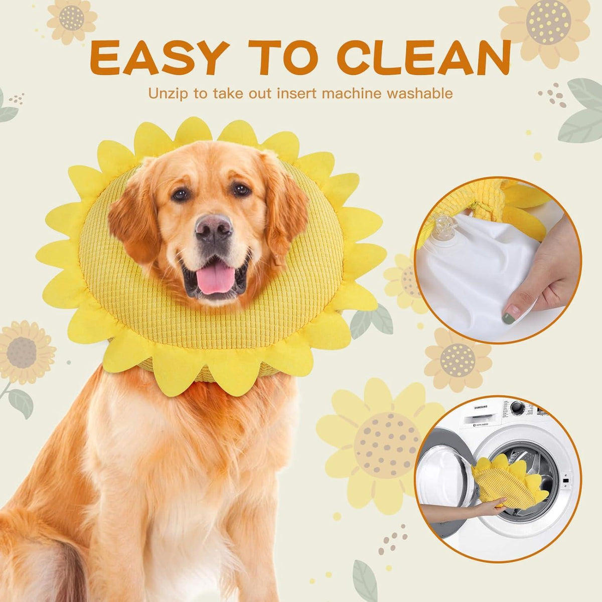 Aufblasbare Halskrause Hund Leckschutz Bequem Einstellbar XL Sunflower