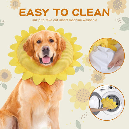 Aufblasbare Halskrause Hund Leckschutz Bequem Einstellbar XL Sunflower