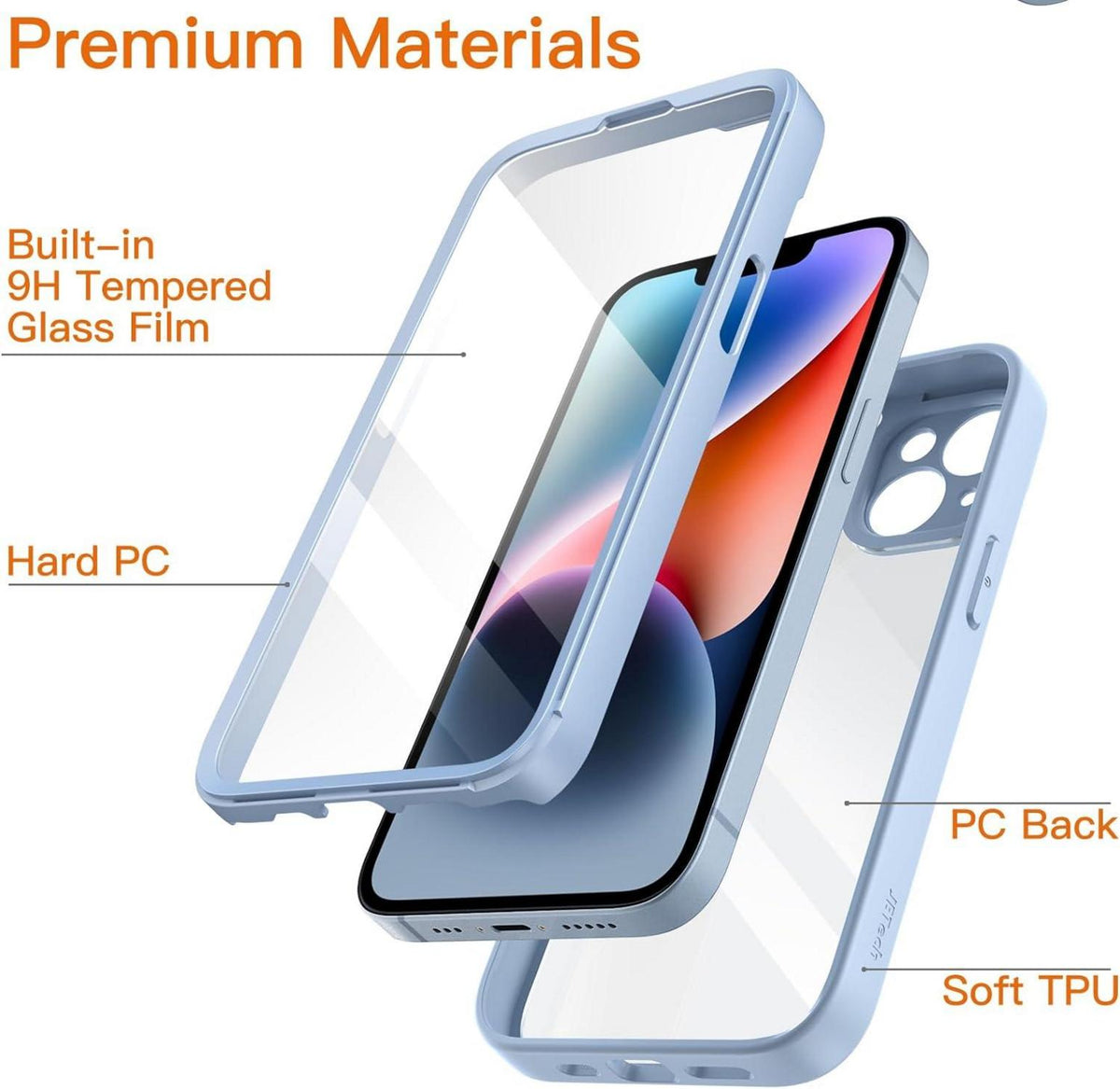 Schutzhülle für iPhone 14 6,1 Zoll mit 360 Grad Schutzfolie