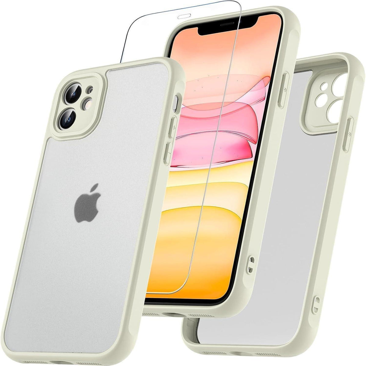 iPhone 11 Hülle mit Panzerglas, Rundumschutz, Weiß