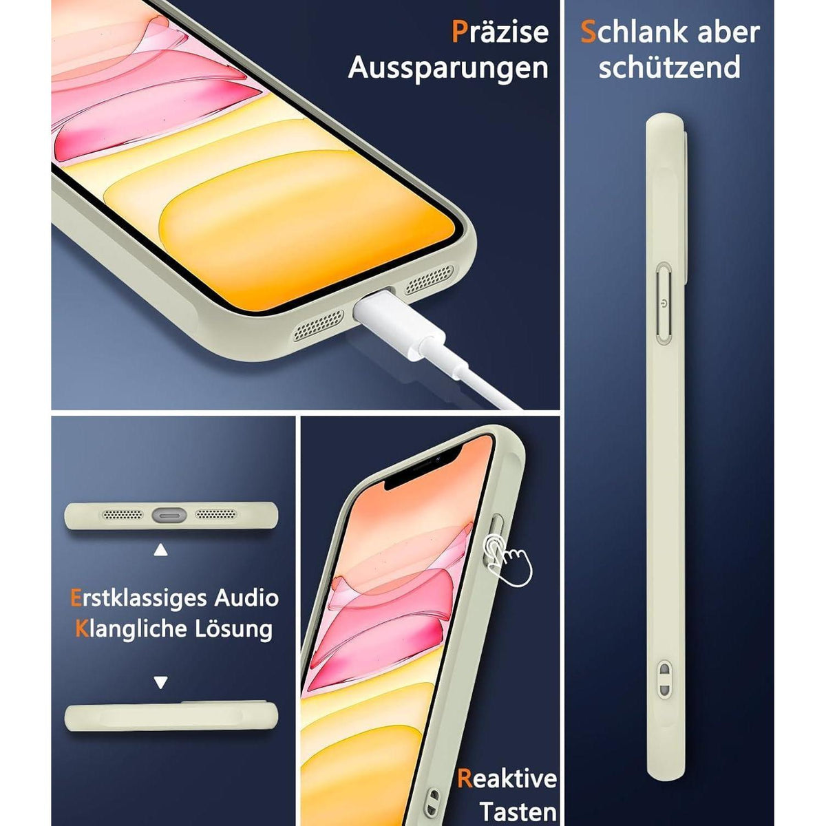 iPhone 11 Hülle mit Panzerglas, Rundumschutz, Weiß