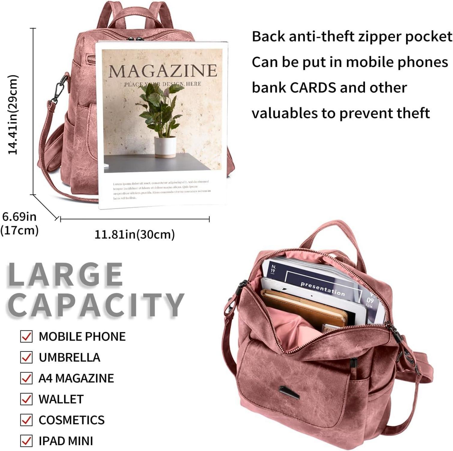 Puwuzixi Damen-Rucksack wasserdicht leicht modisch Mehrzweck wandelbar Geldbörse Umhängetasche 42 Rose