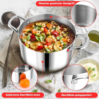 Edelstahl Kochtopf mit Glasdeckel, Ø 22 cm, 5 L, Induktion geeignet