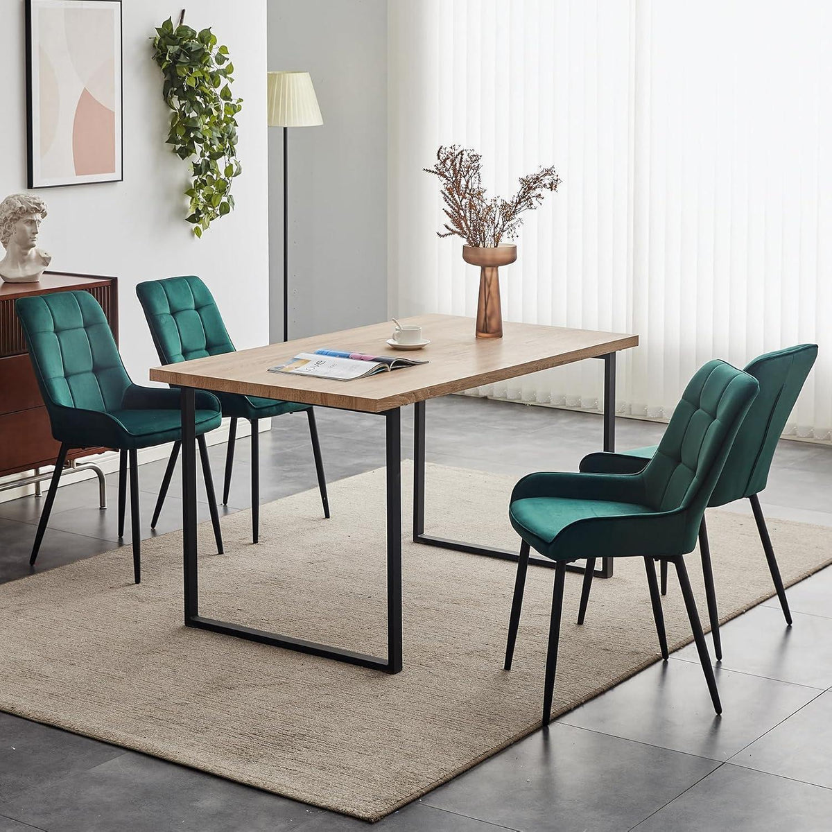 Samt Esszimmerstühle 2er Set – Gepolstert, Grün