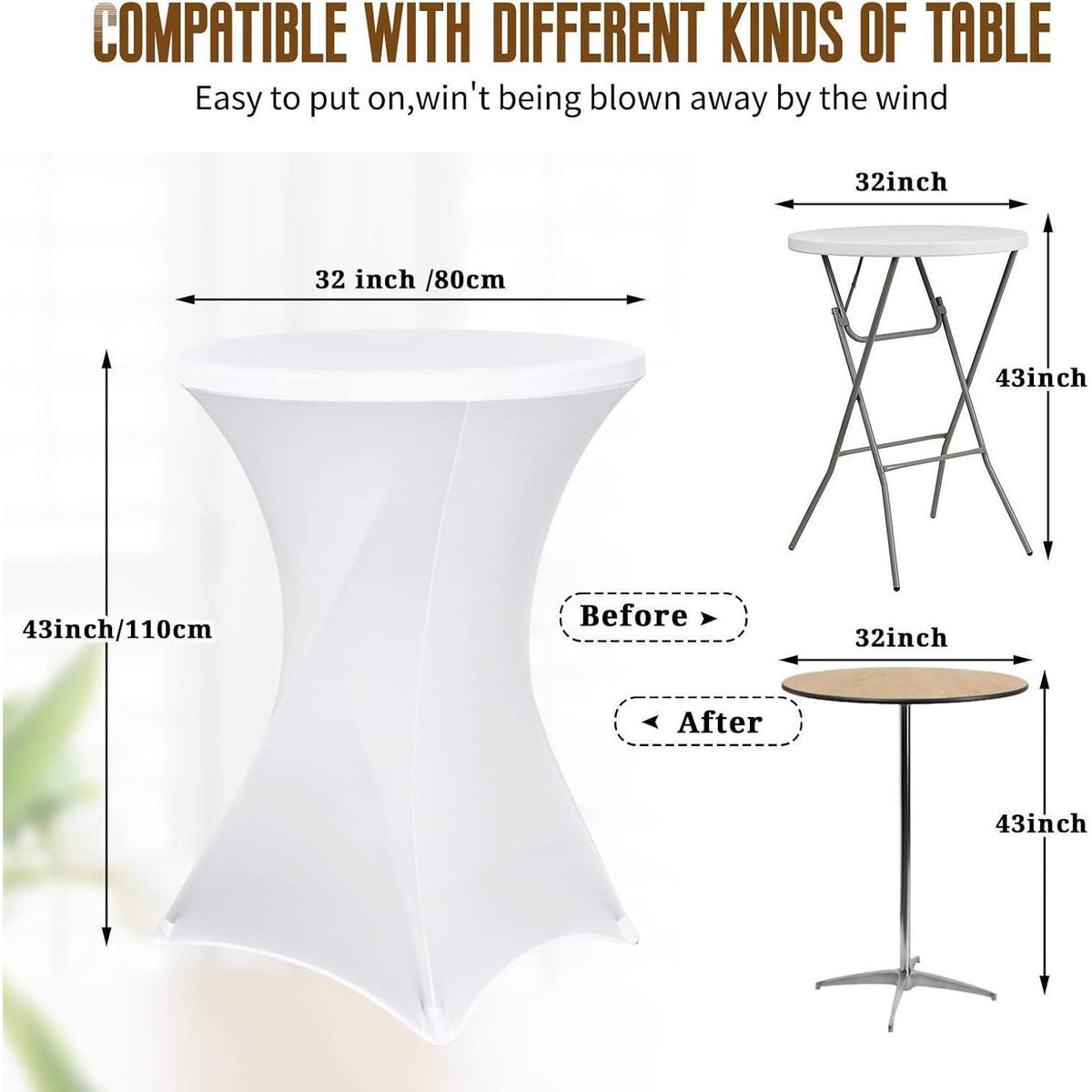 8er-Set Stretch Stehtisch Husse für Bistrotisch Ø 80-85 cm Weiß