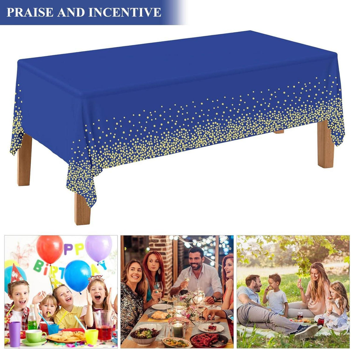 NEBURORA Dunkelblaue Goldene Party-Tischdecke 137x274cm Einweg Gold Punkte