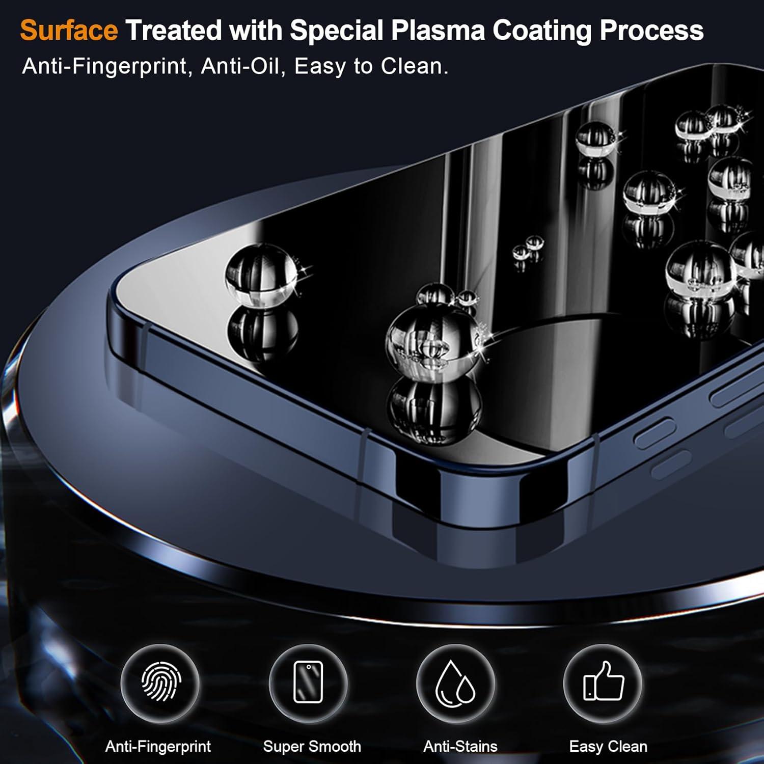 iPhone 15 Pro Max Panzer Schutz Glas 3 Stück Set - 9H Härte, Kameraschutz, Anti-Kratzer - Lila