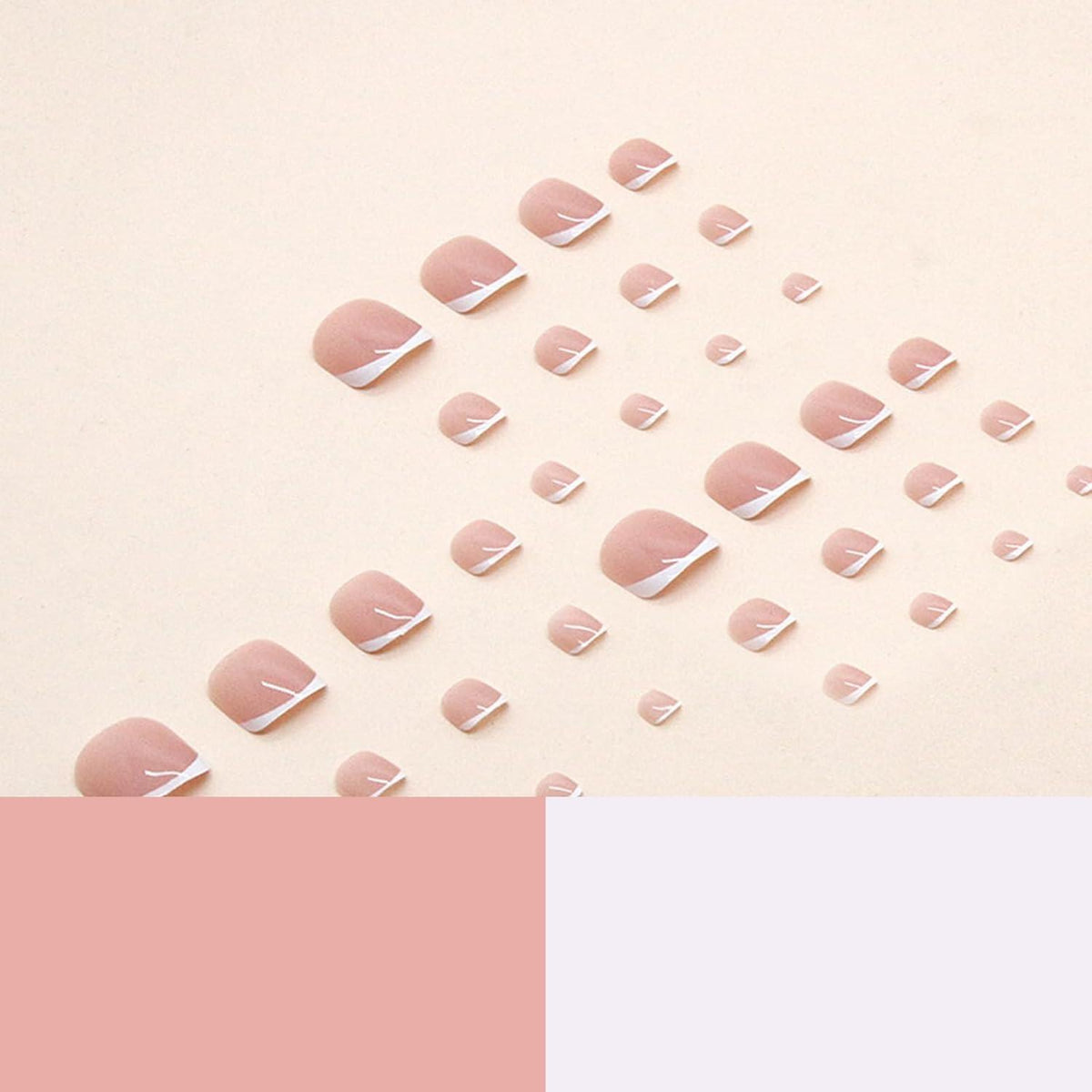 24er Set Falsche Zehennägel Rosa Weiß Französisch Quadratisch