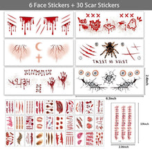 Halloween Fake Tattoos 260Pcs+ Temporäre Narben Tattoos 30