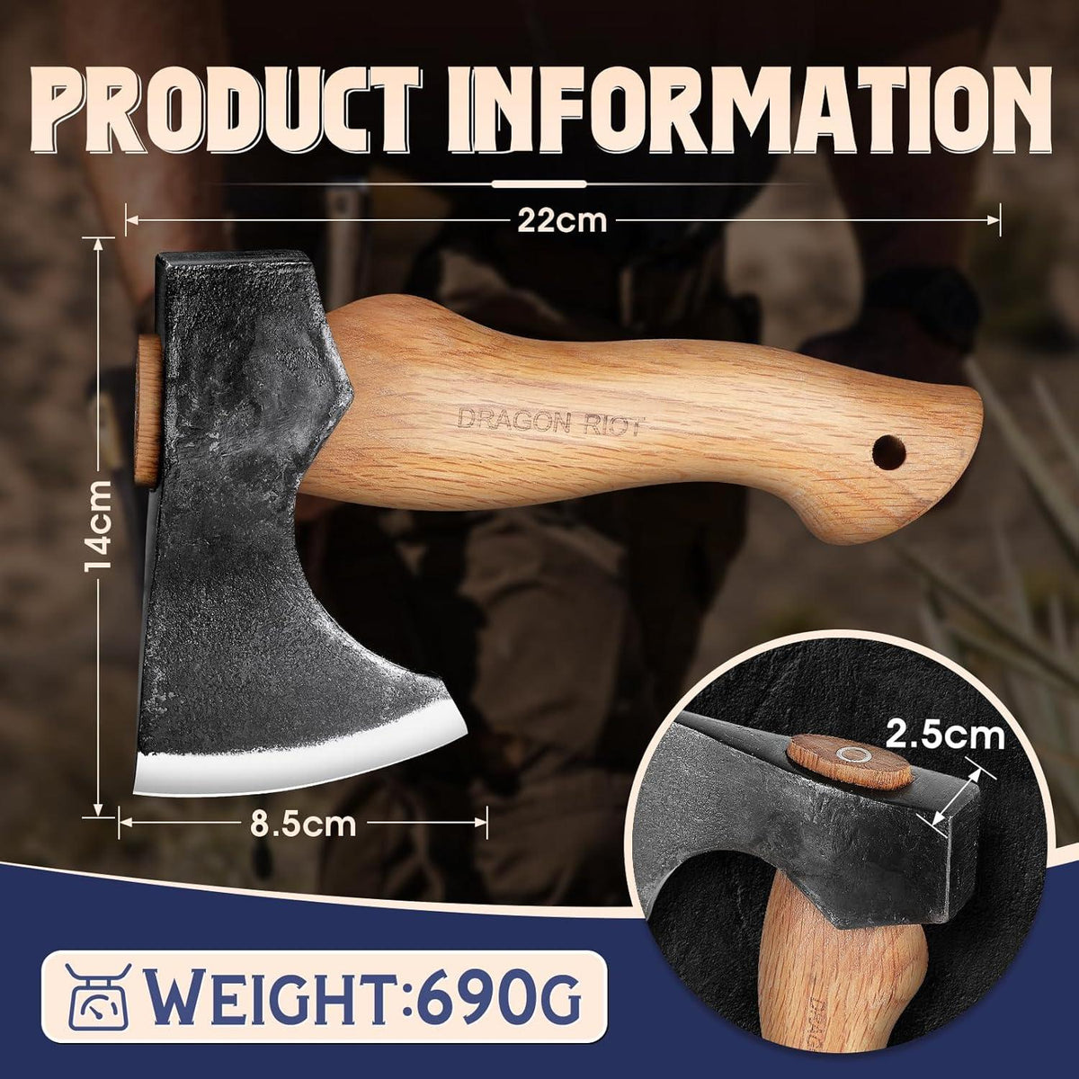 DRAGON RIOT Axt Beil Klein Survival 22cm Outdoor Handgeschmiedet Mini Bushcraft