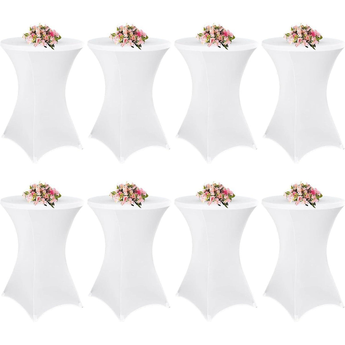 8er Set Stehtischhusse Weiß für Ø 80-85 cm, Stretch-Tischdecke mit Fußtaschen