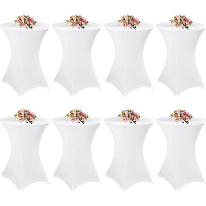 8er Set Stehtischhusse Weiß für Ø 80-85 cm, Stretch-Tischdecke mit Fußtaschen