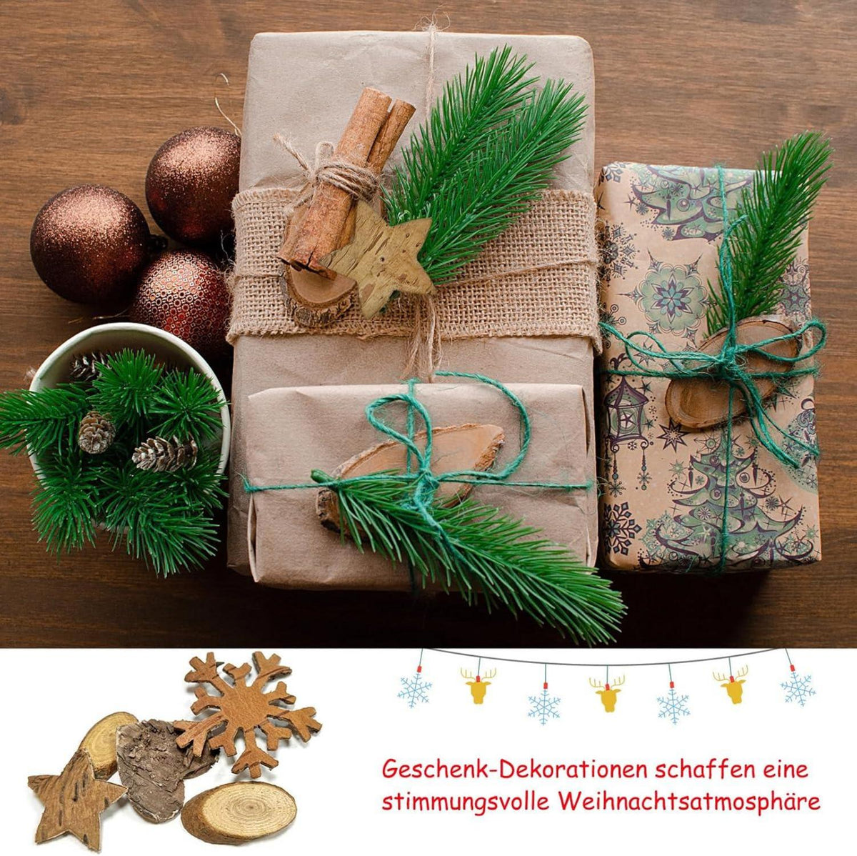 Weihnachtsdeko Holzscheiben Baumrinde Streudeko Adventskranz 82-teilig