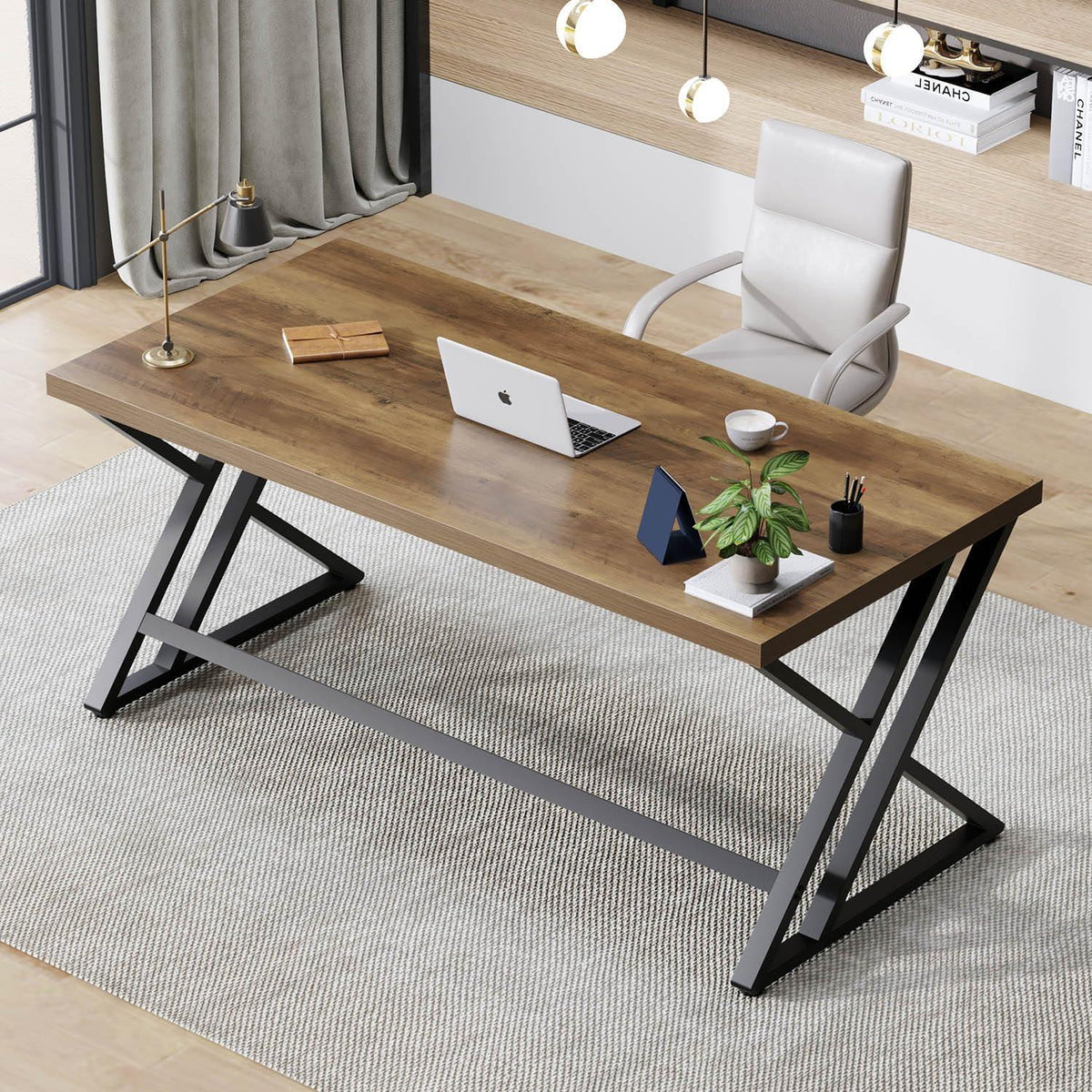 Großer Schreibtisch Metall Holz 152cm für Home Office & Lernen