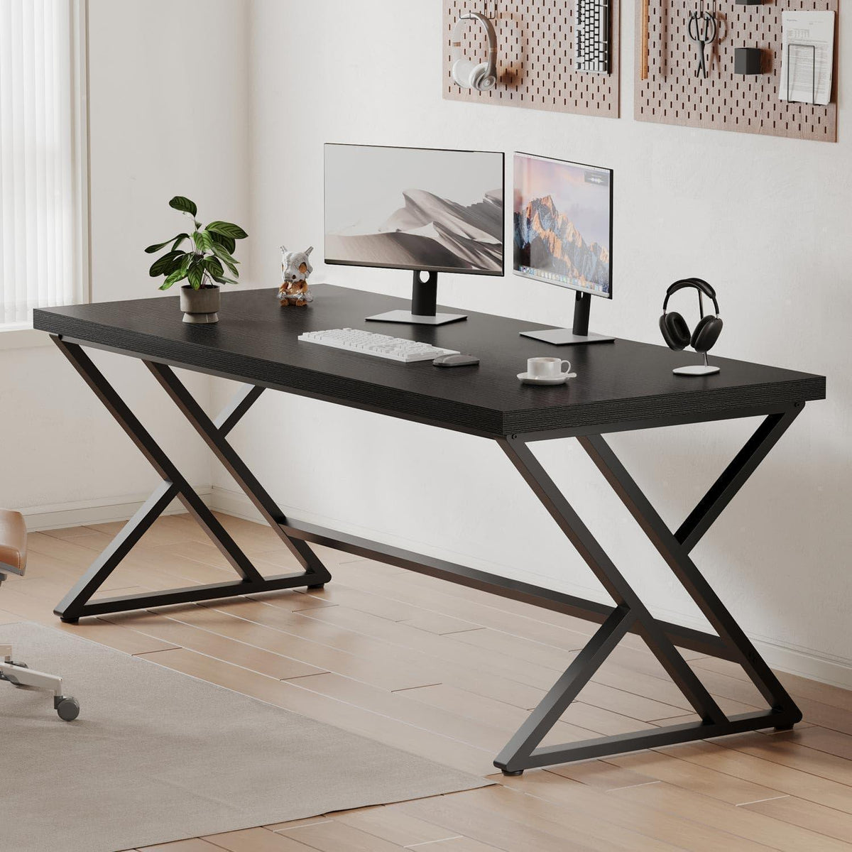 Schreibtisch Metall Holz 152cm Schwarz | Moderner Arbeitsplatz mit viel Platz