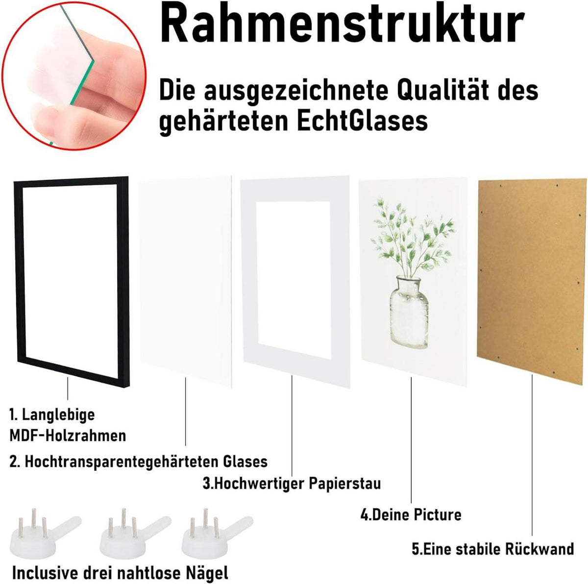 Bilderrahmen 30x40cm Echtglas Holz Rahmen mdf Fotorahmen DIN A4