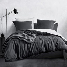 Bettwäsche Set 100% Baumwolle Stone Washed Anthrazit 220x240cm